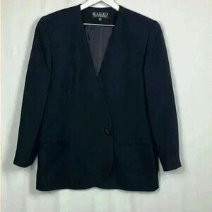 BICCI Florine Wachter Womens Vintage Blazer Navy Blue 12 Asym Front Classic EUC
